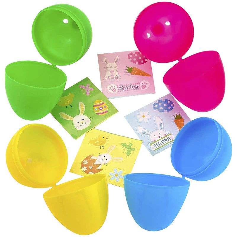 Kicko Plastic Easter Egg Hunt Set - 16 Pack Prefilled Eggs with Stickers - 4 Colors -