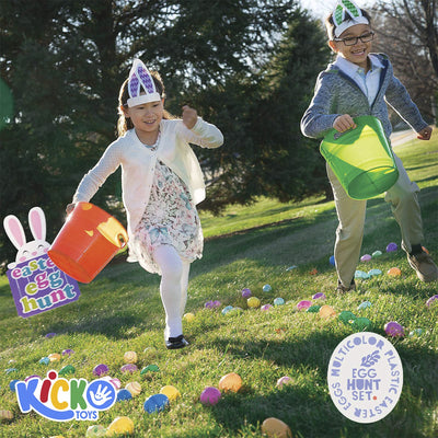 Kicko Plastic Easter Egg Hunt Set - 16 Pack Prefilled Eggs with Stickers - 4 Colors -